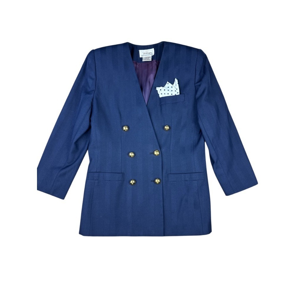 Vintage 80s‎ Worthington Petite Navy Blue Blazer Double Breasted Gold Buttons 6P